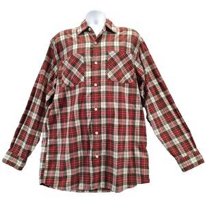 Carhartt Mens Sz M Red Black White Button Down Shirt Long Sleeve Plaid Casual